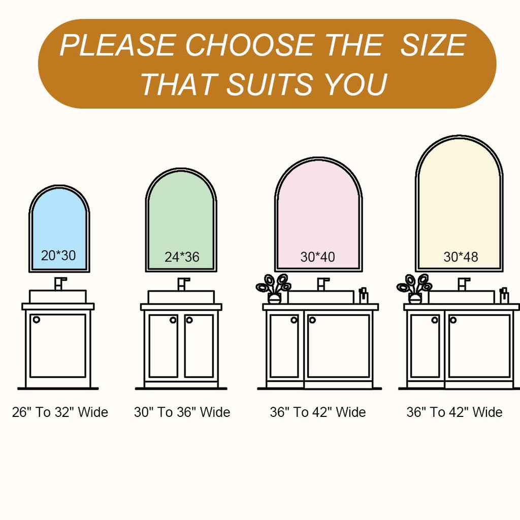 20x30 Inch Gold Framed Arched LED Mirror,3 Color