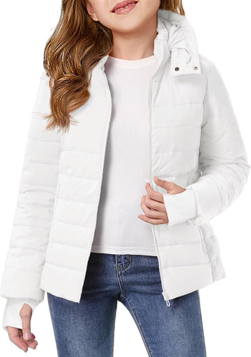 Girls Hooded Puffer Jacket Kids Winter Quilted Down Coats with Zipper Pockets