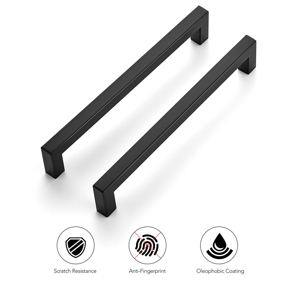 Matte Black Kitchen Square Cabinet Handles 7-1/2 Inch 15 Pack