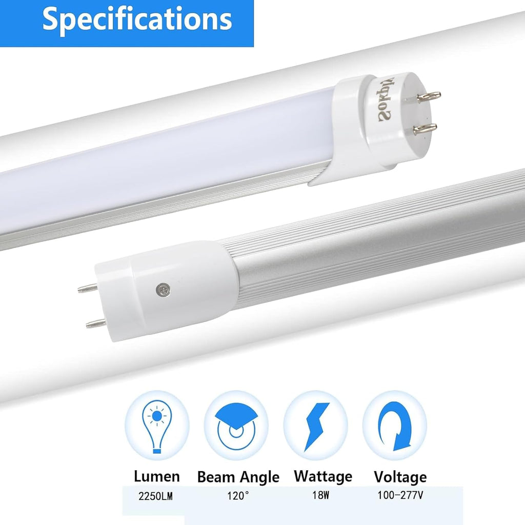 T8 T12 4FT LED Bulbs Light Tube Type A+B 18W 2250LM, F32T8/F40T12 LED Fluorescent Replacement(18W=30W), 5000K