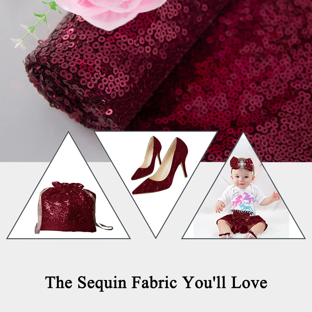 Fabric By The Yard Burgundy Sequin Fabric Glitter Fabric Shower Curtain Lining Fabric By The Yard for Dress Clothing