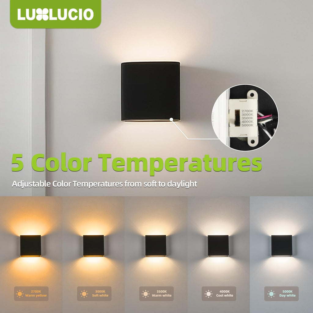 2 Pack Indoor Outdoor Black Up and Down LED Wall Light, Modern Bedroom/Porch Wall Lamp, IP65 Waterproof, 5%-100%