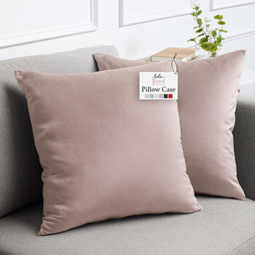 Velvet Throw Pillow Covers, Set of 2, 24x24 Petal Pink