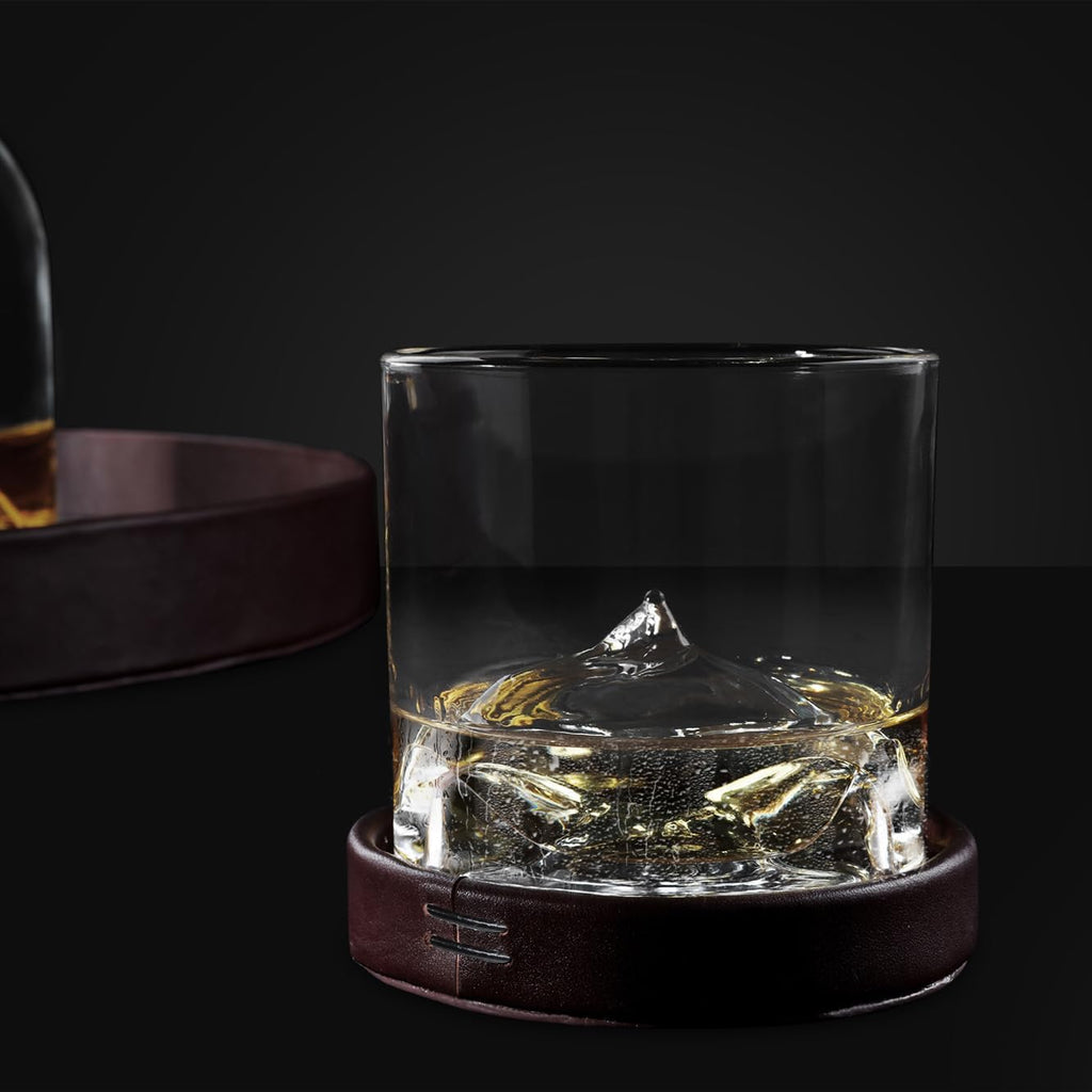 Leather Coasters, Premium Bar Coasters for Drinks, Full Grain Leather Drink Coaster with Cork Base, Modern - Set of 4