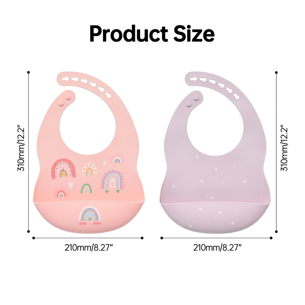 Silicone Baby Bibs 2 Sets, Adjustable Waterproof Baby Bibs