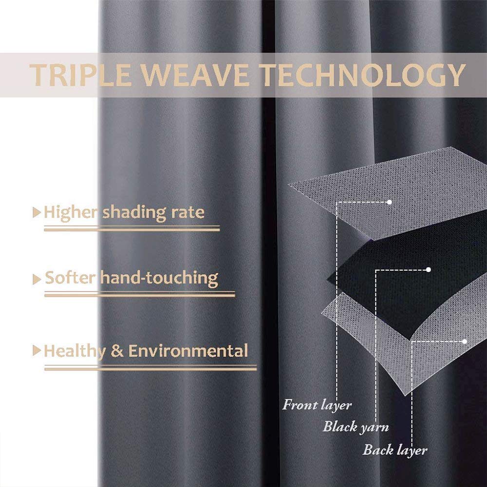 2 Panels Grey Blackout Outdoor Curtains Waterproof 84" Long, Top and Bottom Rustproof Grommet Heavy Weight Windproof