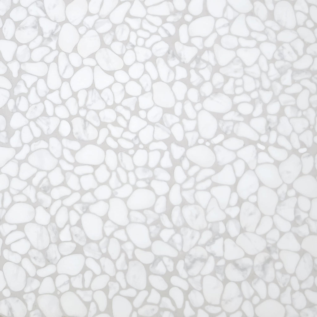 Pebble Tile for Shower Floor Border Kitchen Bathroom Backsplash, Carrara White Recycled Glass Marble Stone