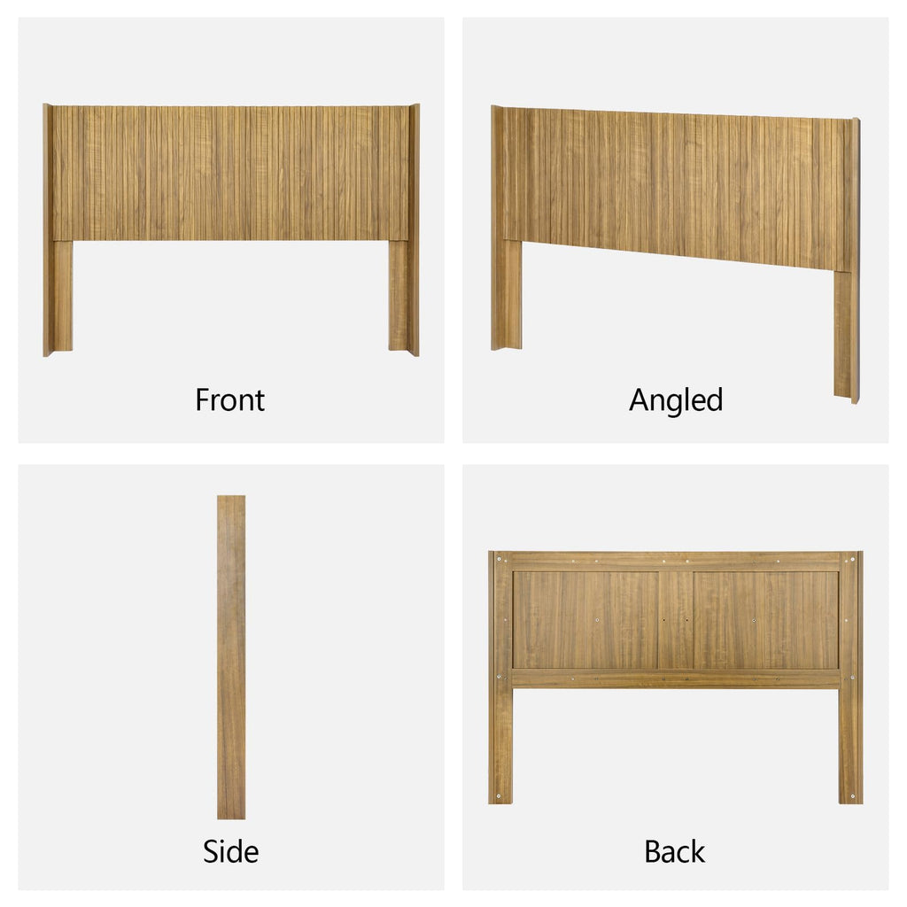 Wooden Headboard Queen, Boho Farmhouse Fluted Wall Mounted Headboards with Wingbacks, Mid Century Modern Wood