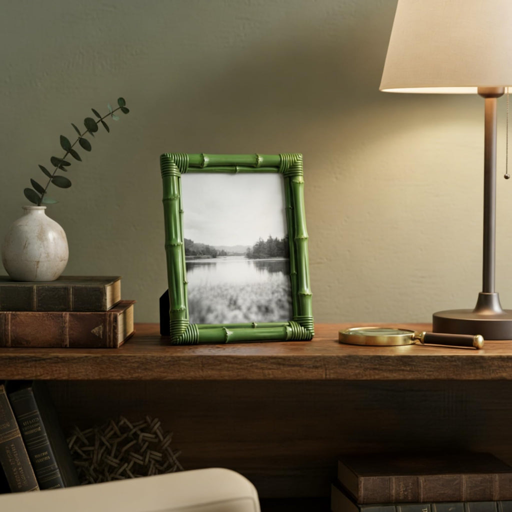 5x7 Picture Frame Bamboo, Photo Frame Resin with Antique Finish for Wall or Tabletop Display Resin Frame for Wedding