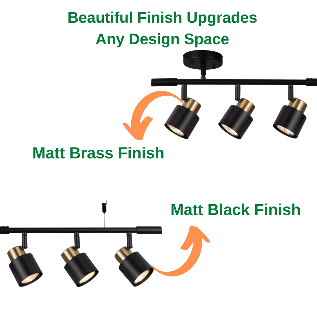 6 Light Track Lighting Kit, Matt Black Brass Finish Adjustable Height with Moden Flush Mount Ceiling Spotlight