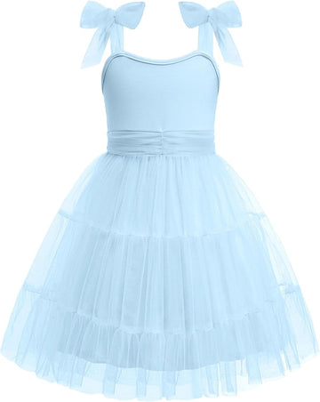 Girls Dresses Summer Sleeveless Bow-Tie Straps Party Tulle Dress