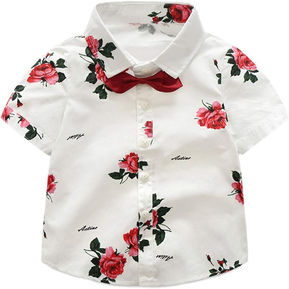 Toddler Baby Boys Summer Print Shirt Outfits Clothes Short Sleeve Button Down Tops + Shorts Set