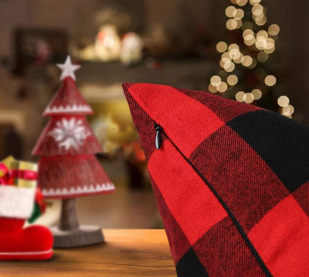 Christmas Buffalo Plaid Throw Pillow Covers 18x18 Red and Black - Set of 2