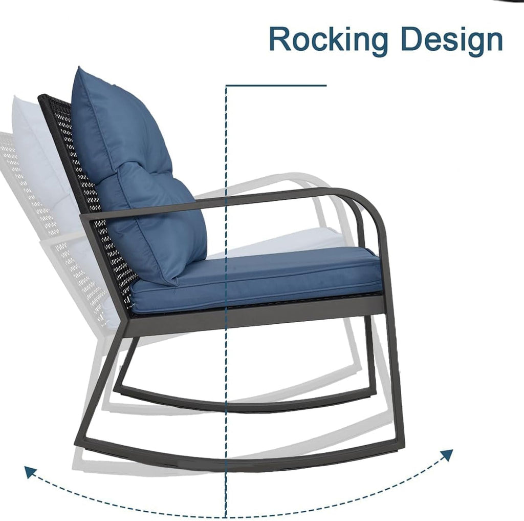 3 Piece Rocking Bistro Patio Set, Outdoor Rocking Chair, Outdoor Bistro Sets Wicker Patio Furniture Rocking Chairs