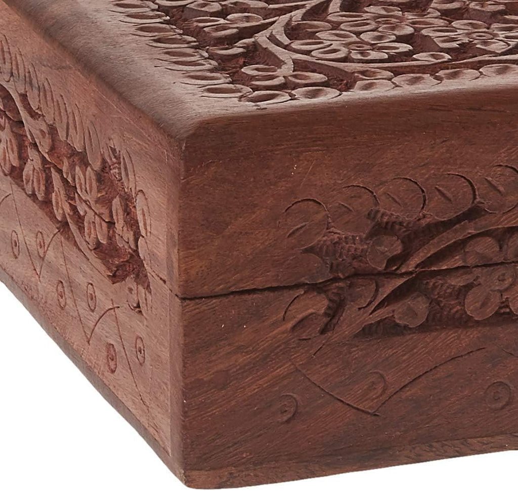 Handmade Wooden Jewelry Box, Hand Carved Jewelry Organizer with Floral Design, Rustic Storage Memory Box for Rings