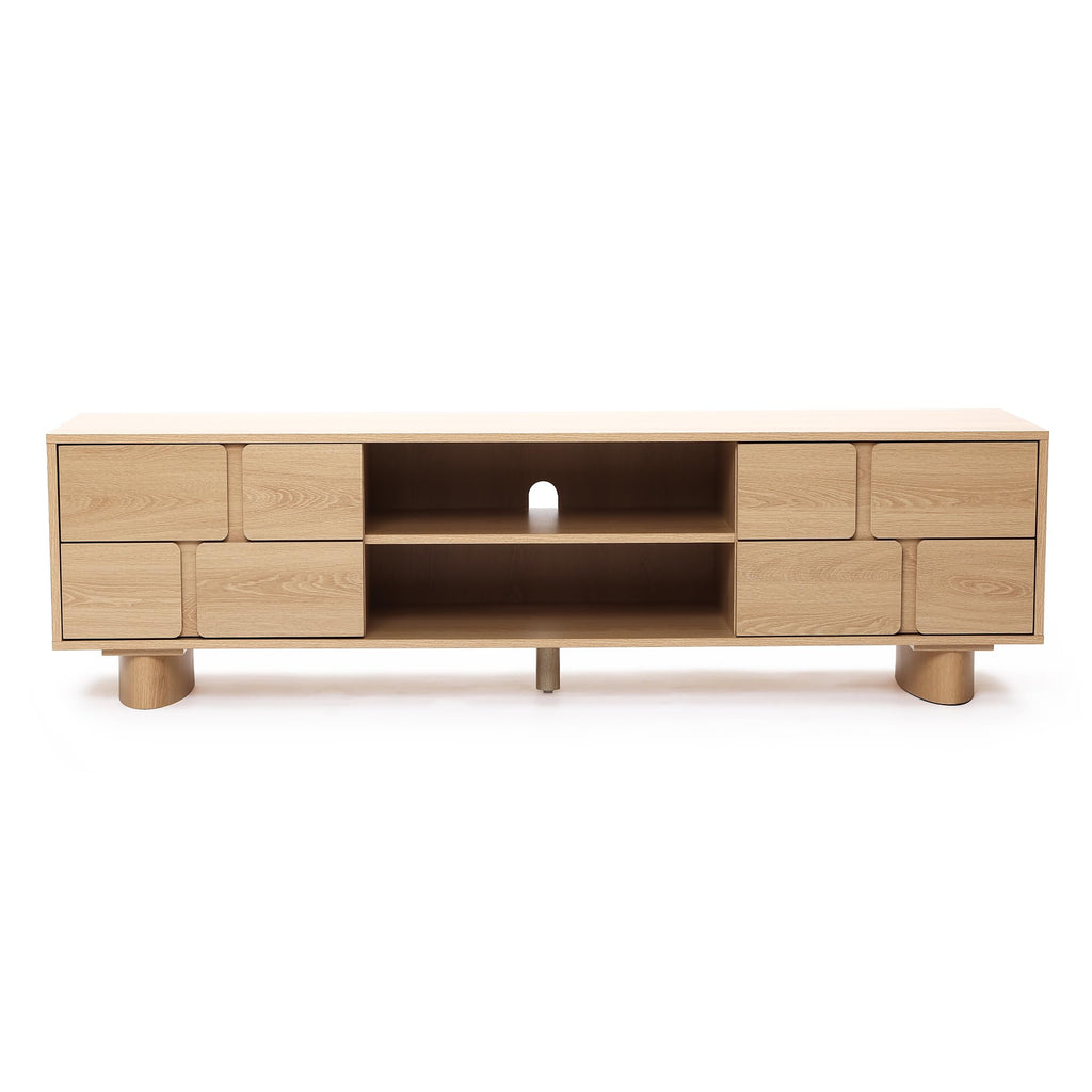 Japandi TV Console Stand 63" 3D Textured Doors Credenza