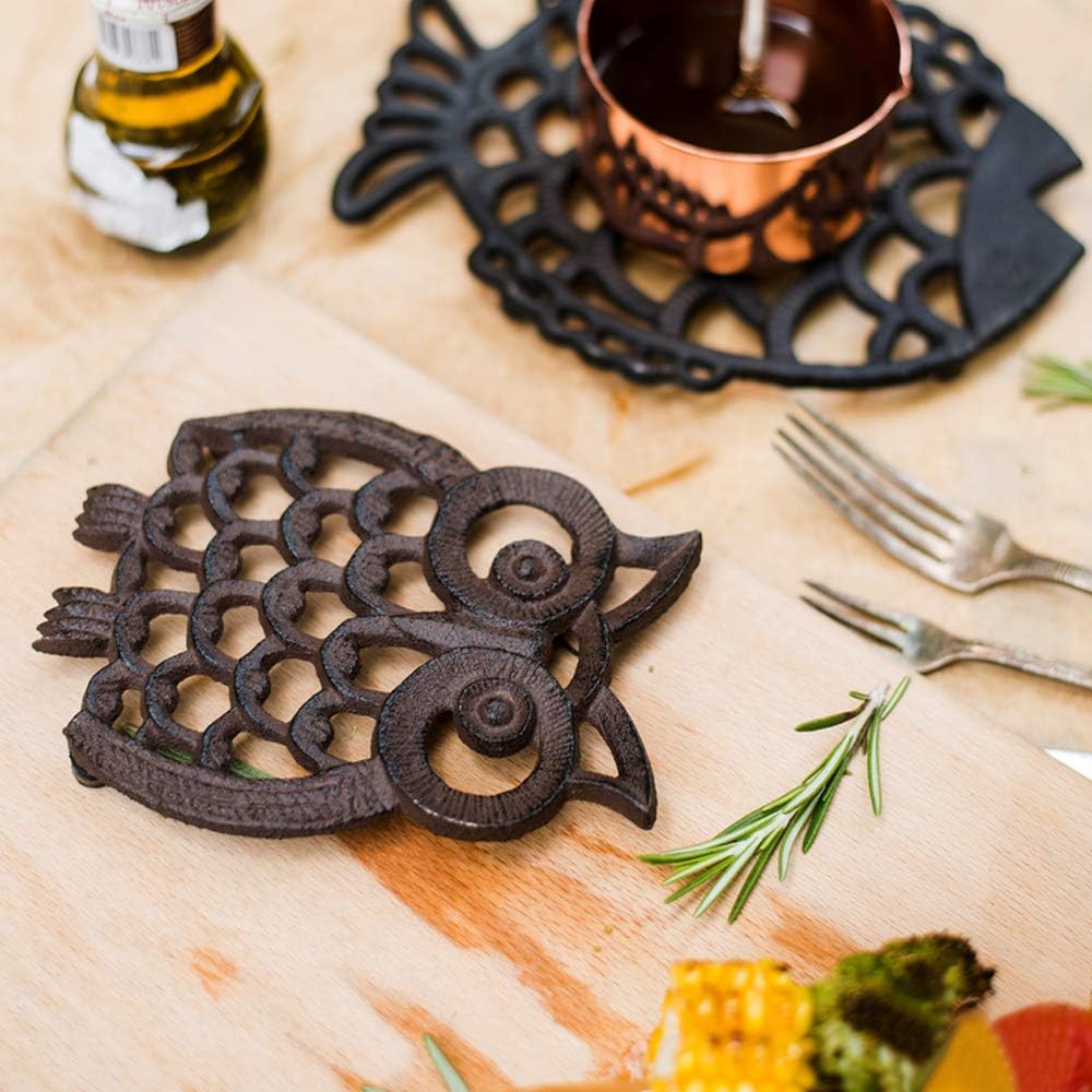 Cast Iron Owl Pot Trivet, Vintage Rustic, Artisan Design, with Rubber Pegs