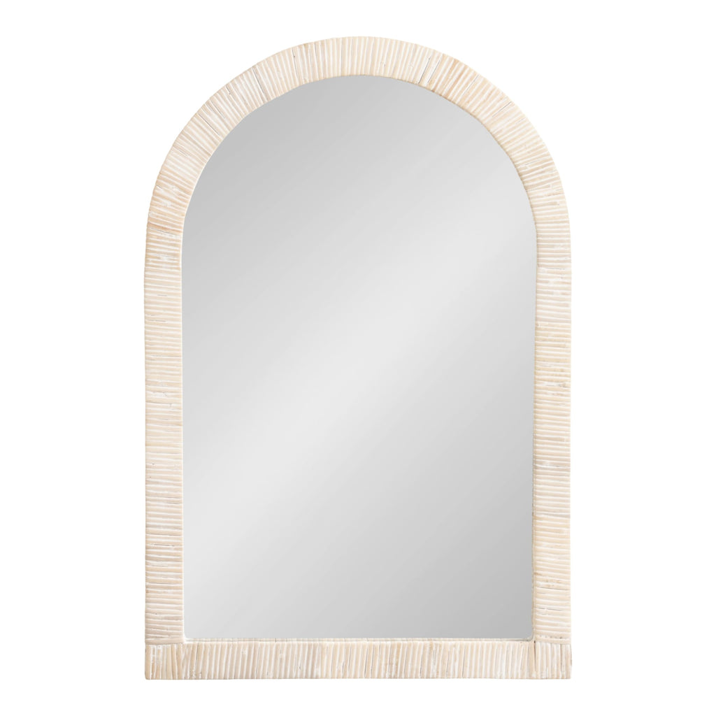 Rahfy Boho Arched Rattan Mirror; 20 x 30; White; Decorative Arch Wall Mirror with Authentic Rattan Frame for Vanity