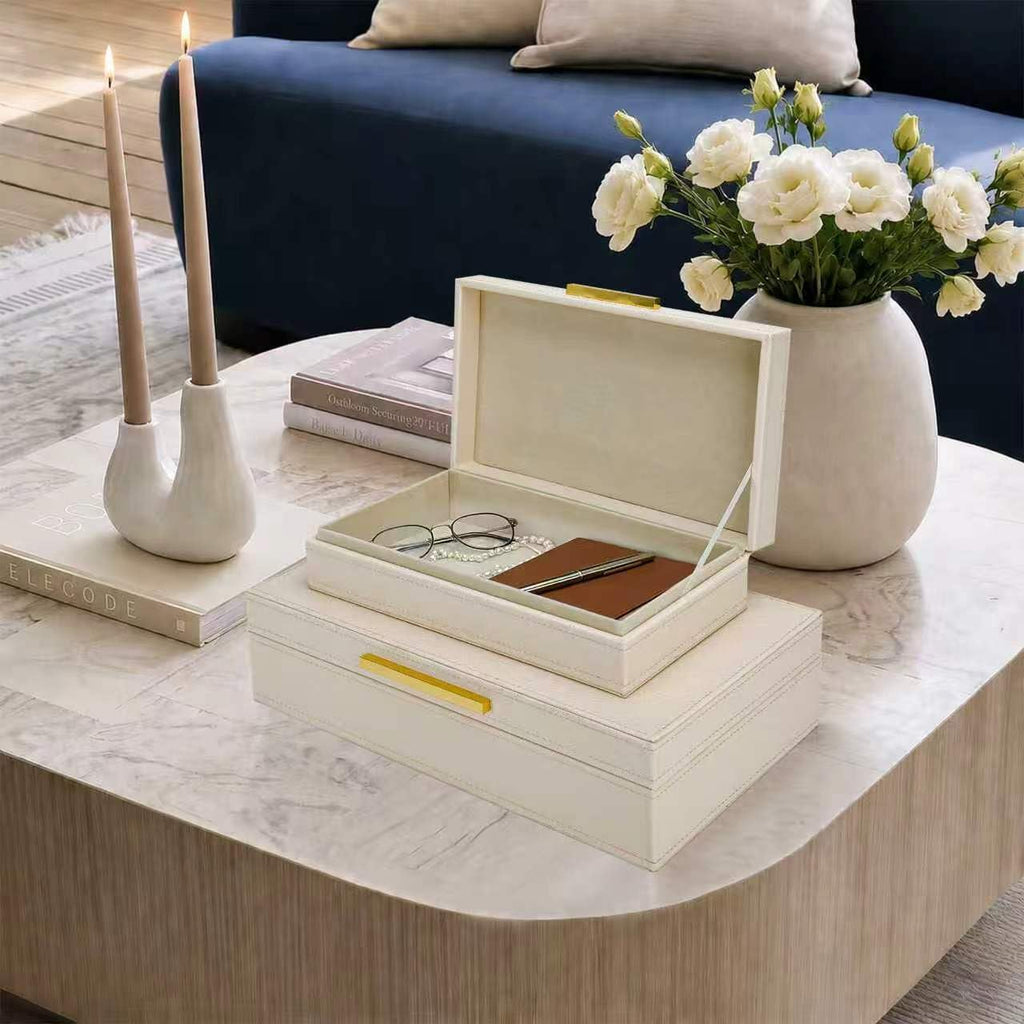Decorative Storage Boxes with Lids PU Leather Memory Box for Keepsakes, Beautiful Large Decorative Box - Set of 2
