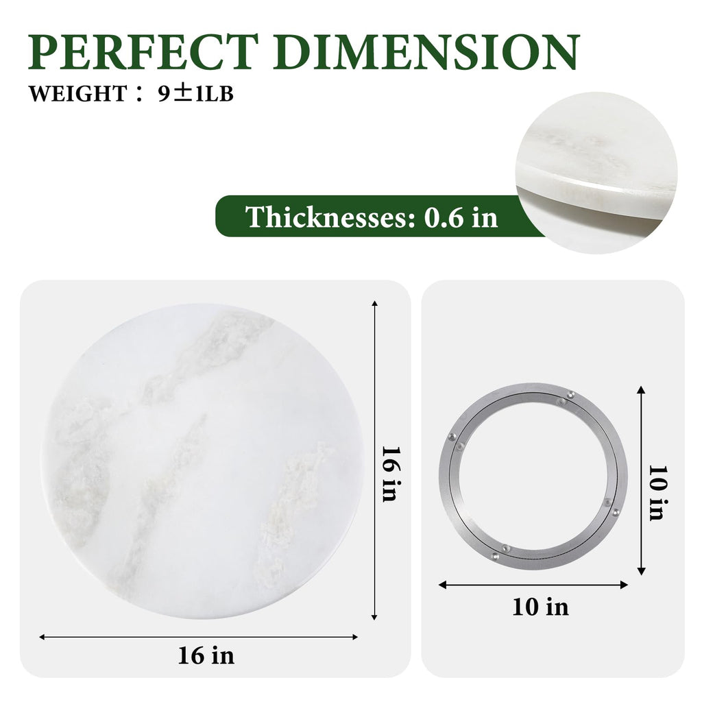16'' Marble Lazy Susan Counter, White Marble Turntable for Dinning, Lazy Susans Organizer for Cabinet, Serving