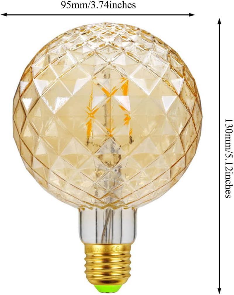 G95 Decorative Edison Light Bulbs 4W E26 LED Filaments Light Bulbs 40W Equivalent E26 Base Amber Glass, Warm White