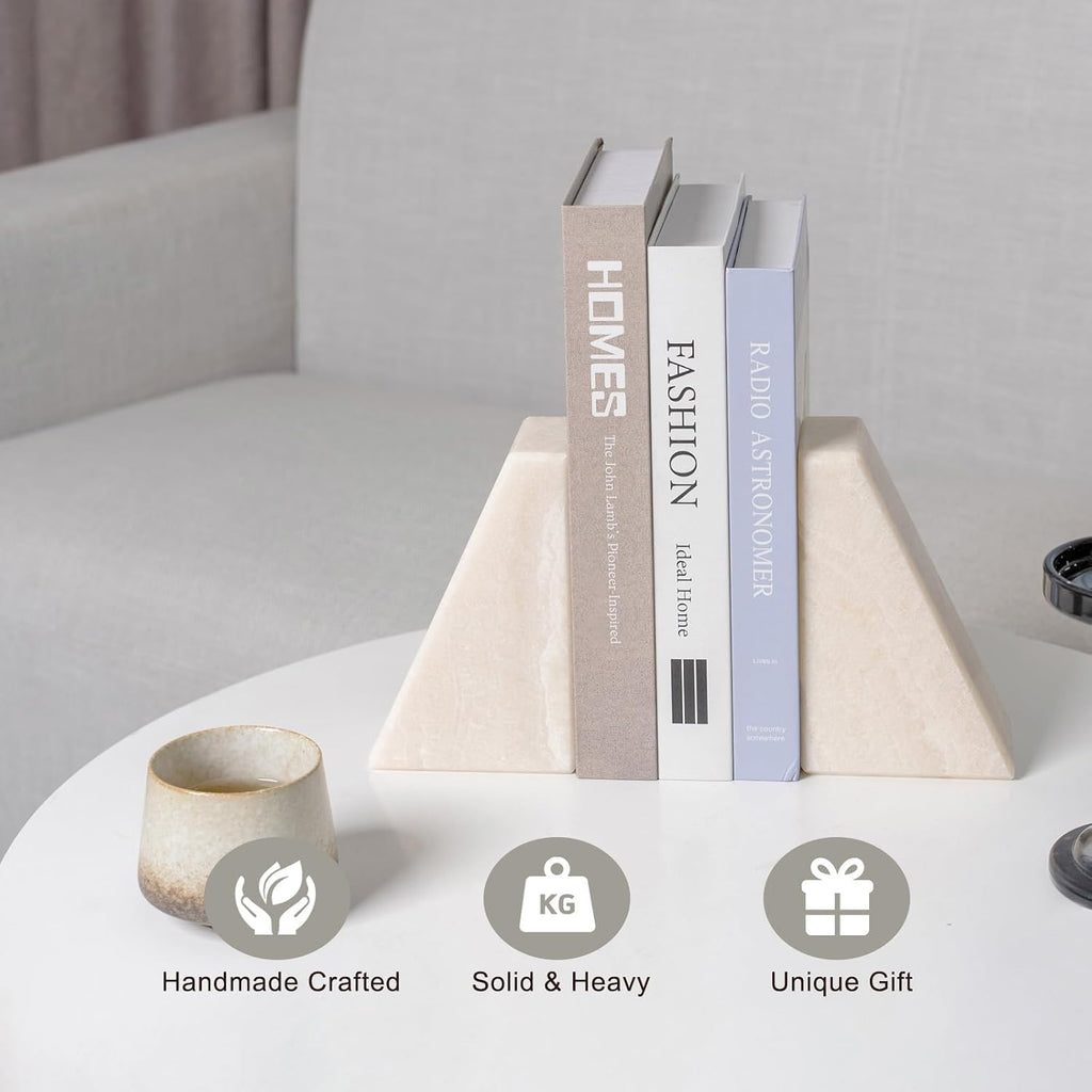 Marble Bookends for Shelves, Large Bookends for Heavy Books, Non-Slip 7Lbs Stone Book Ends for CD/Movies, Modern