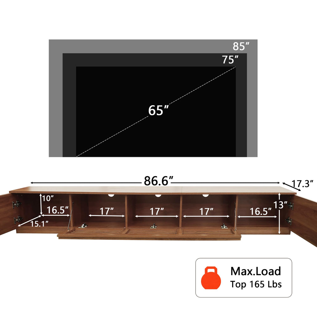 86.6" Japandi TV Console for TVs Up to 90", Walnut