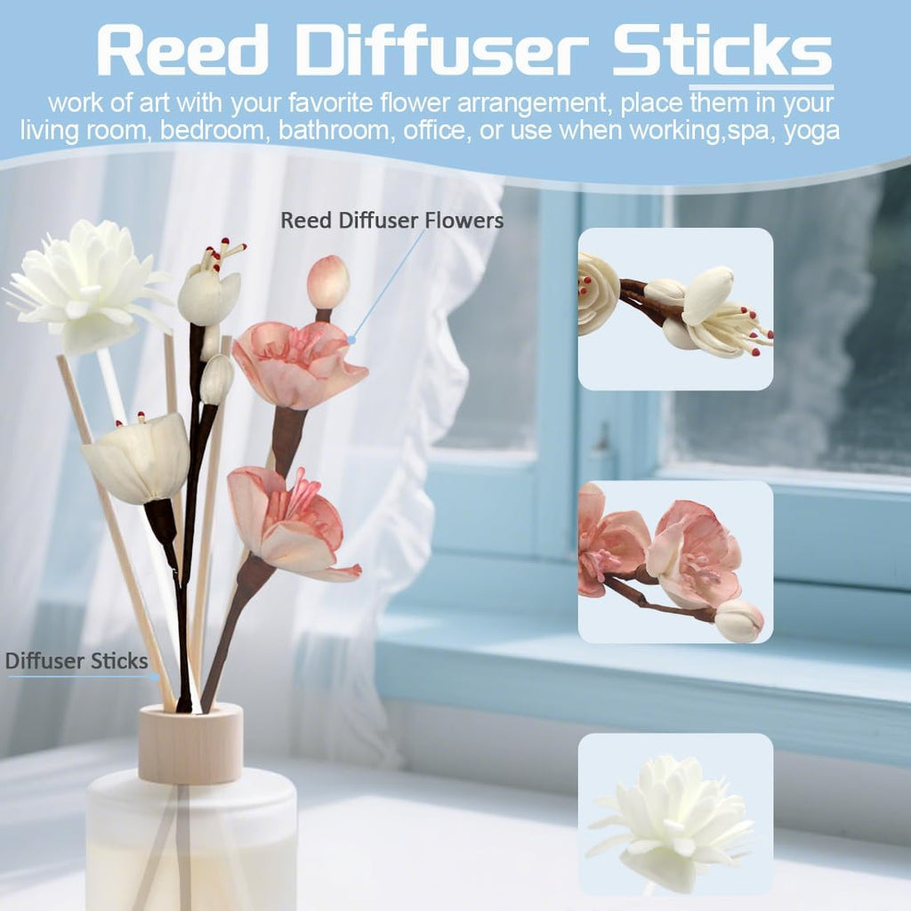 Reed Diffuser Sticks, Natural Rattan Hand Made Flower Reed Fragrance Diffuser Set, Reed Fragrance Diffuser - Set of 16