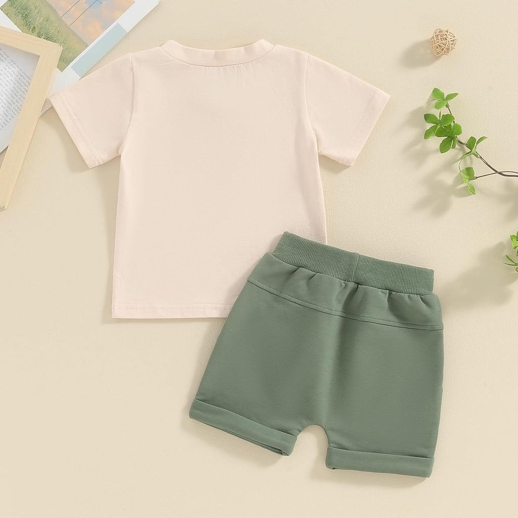 Toddler Boy Summer Outfit Infant Baby Boy Clothes Letters Short Sleeve T-shirt Top Elastic Waist Shorts Set 2Pcs