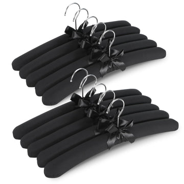 Black Padded Clothing Hangers Pack of 10, No Bump Fabric Coat Hanger