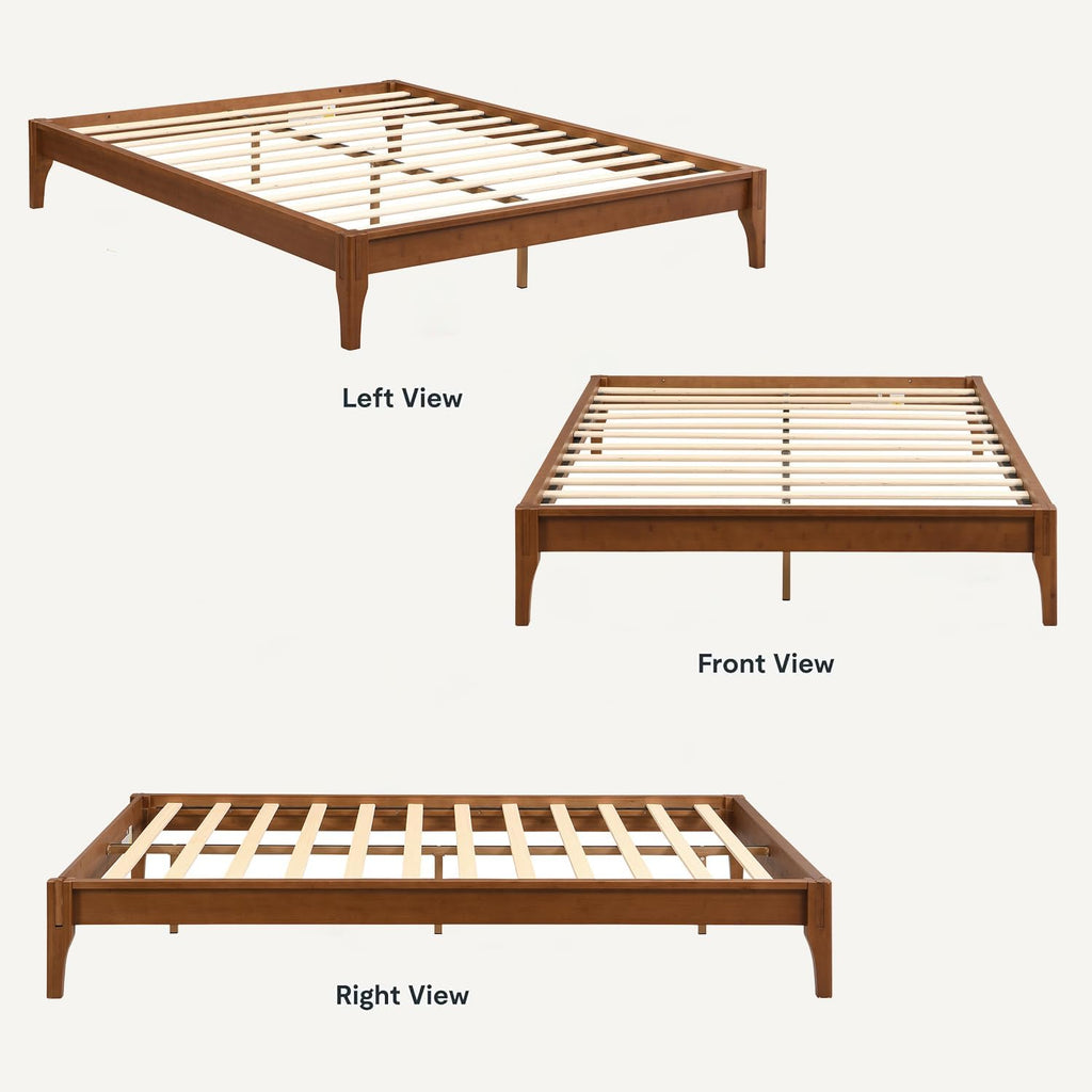 Full Size Japanese Mid-Century Brown Bamboo Wooden Bed Frame