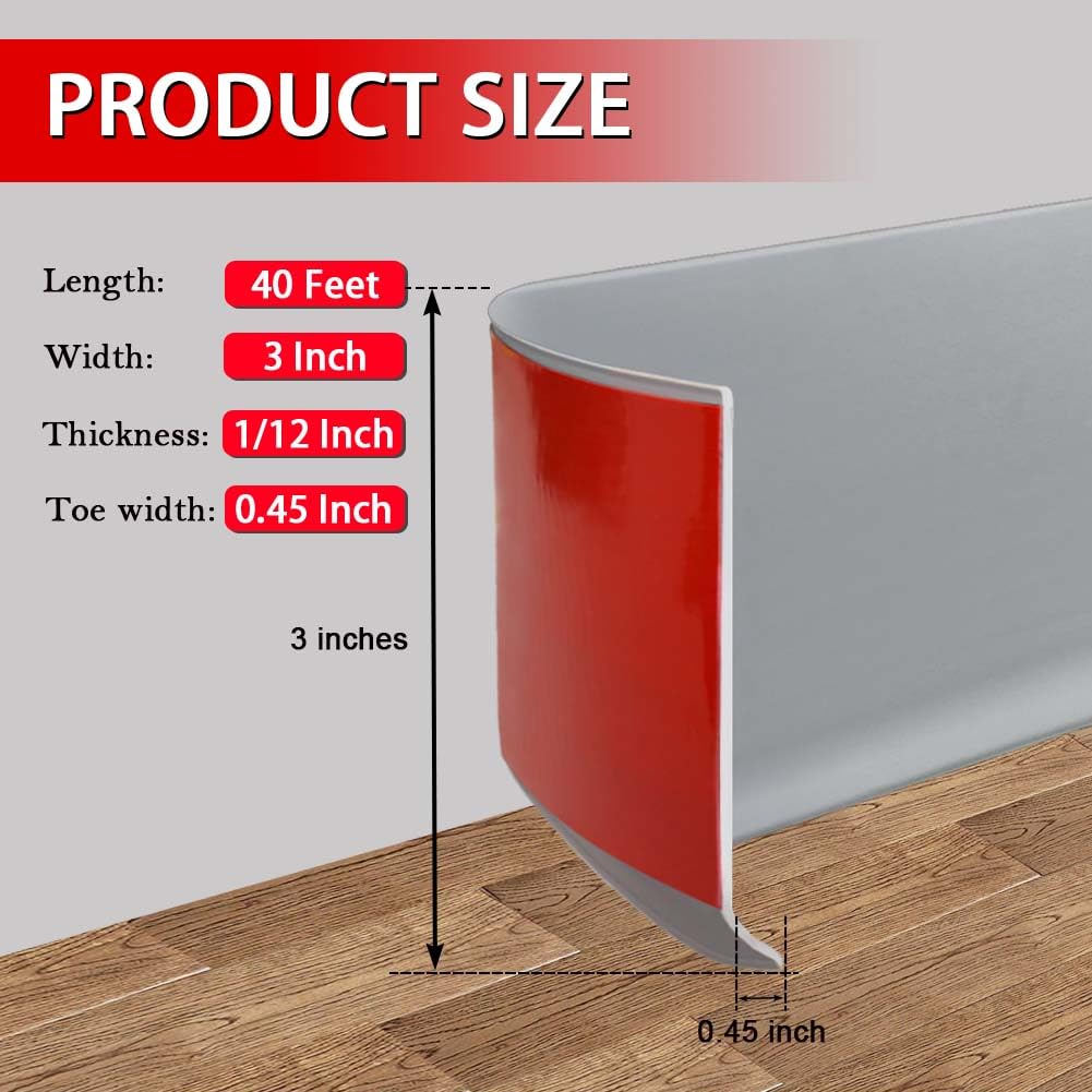 Vinyl Wall Base Rubber Baseboard Molding Trim Self Adhesive 3" Wide