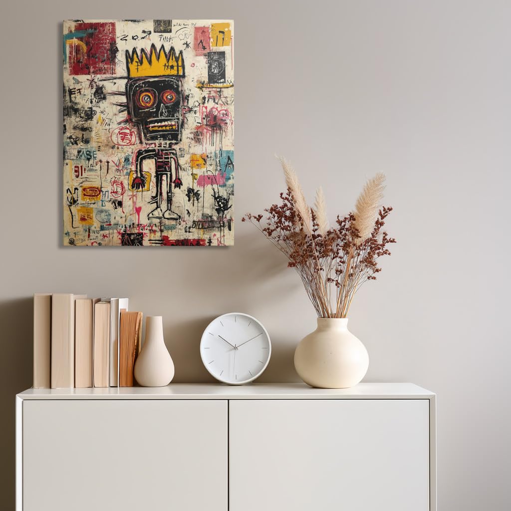 Contemporary Street Art Canvas Wall Art, Urban Graffiti Crown Figure Print, Abstract Modern Gallery Wrapped Artwork