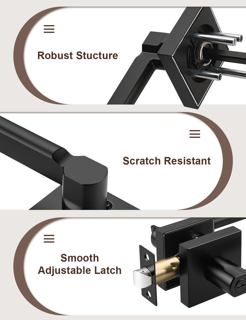 6 Pack Square Black Door Handles Interior, Non-Locking Interior Passage Door Lock Hallway/Closet Door Lever, Heavy