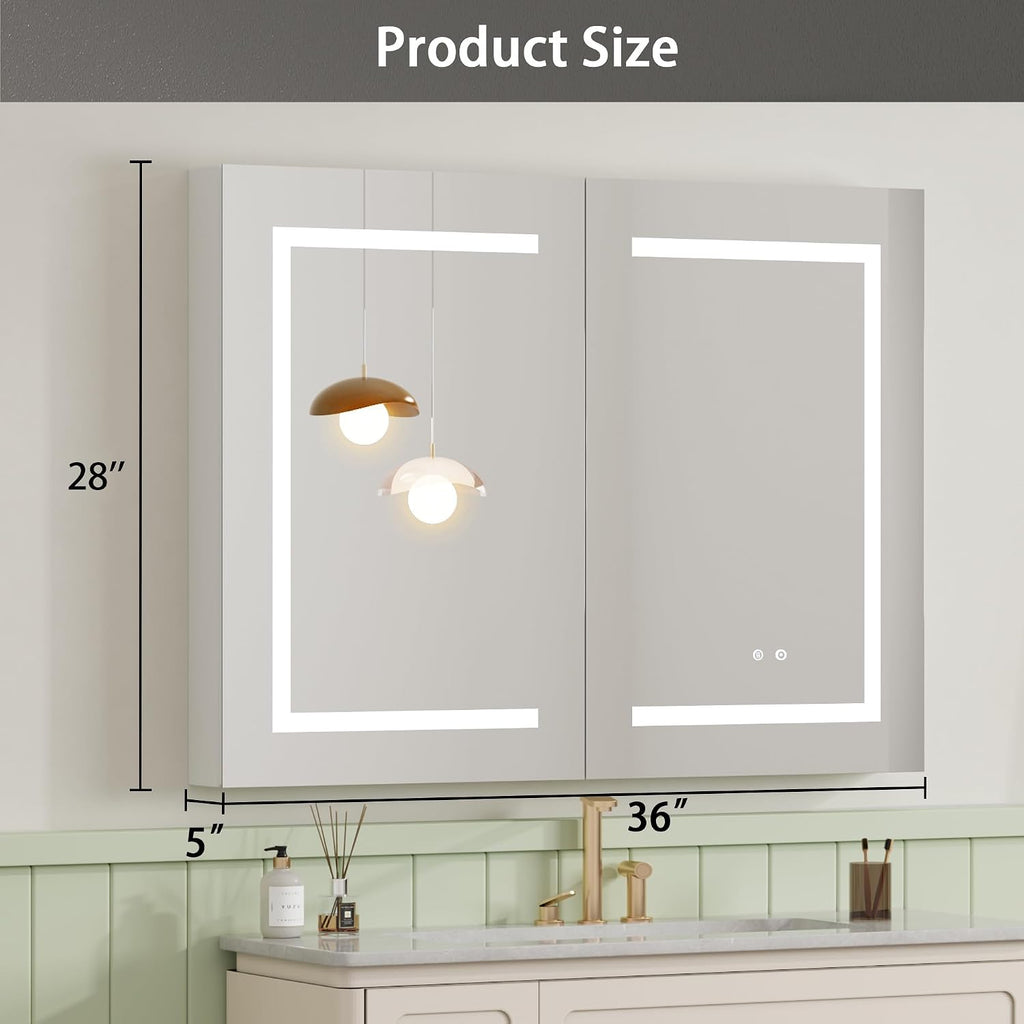 LED Medicine Cabinet with Mirror , Assembly-Free Lighted Medicine Cabinet, Defog, Stepless Dimming, 3 Colors, 2