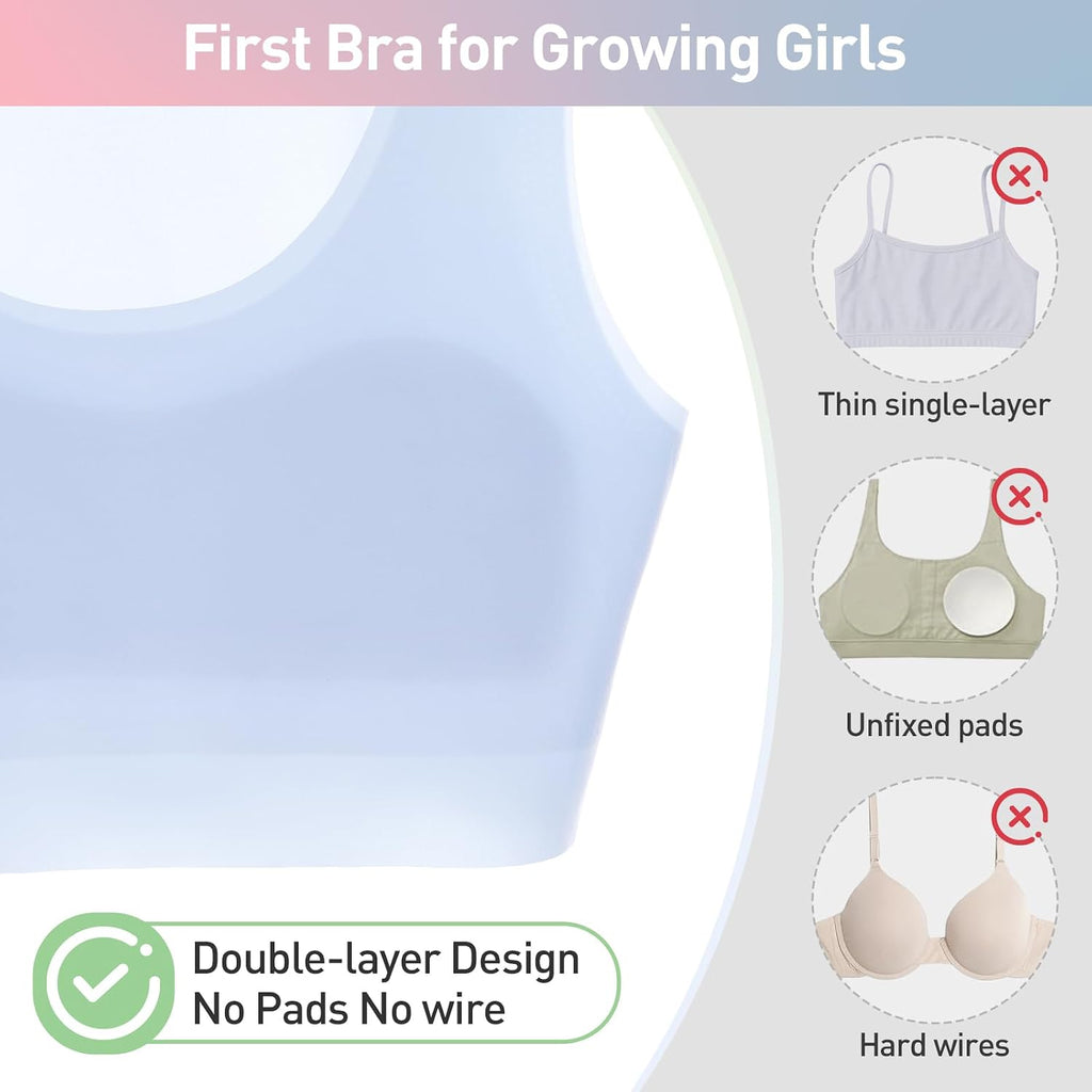 Girls Training Bras, Seamless No Pad Sports Bra Multipack