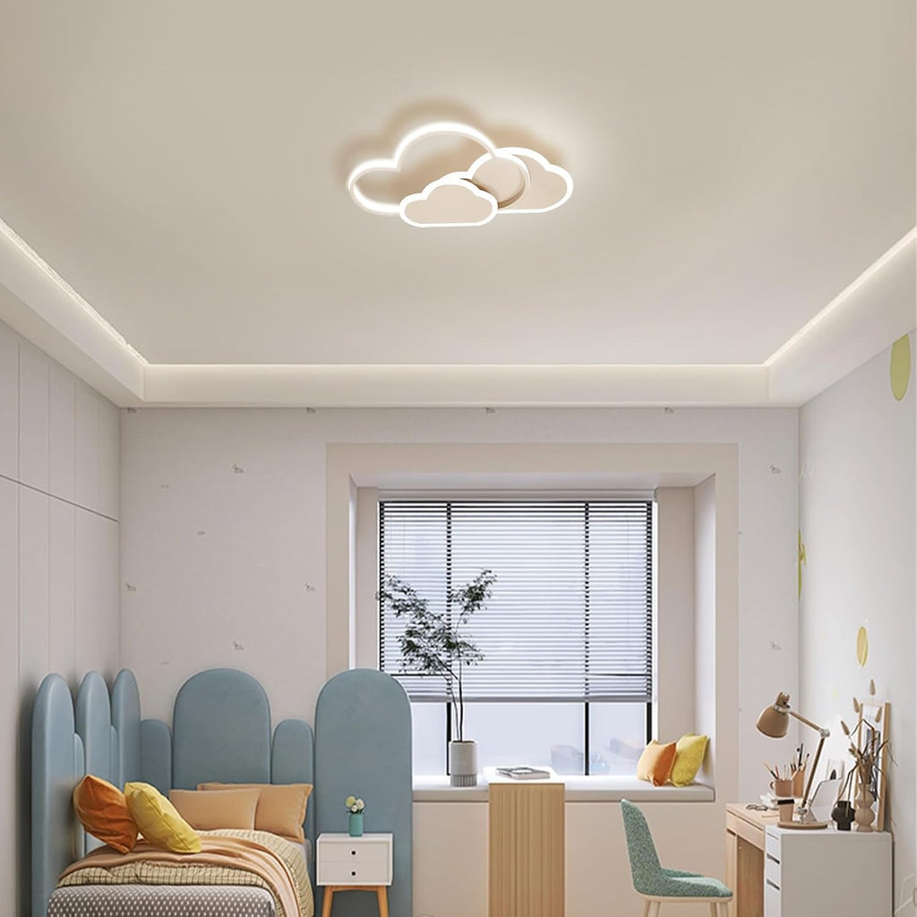 Cloud-Shaped LED Ceiling Light, 20W Flush Mount Fixture, White Acrylic Shade, Color Switch 3000-6000K, 52cm Wide