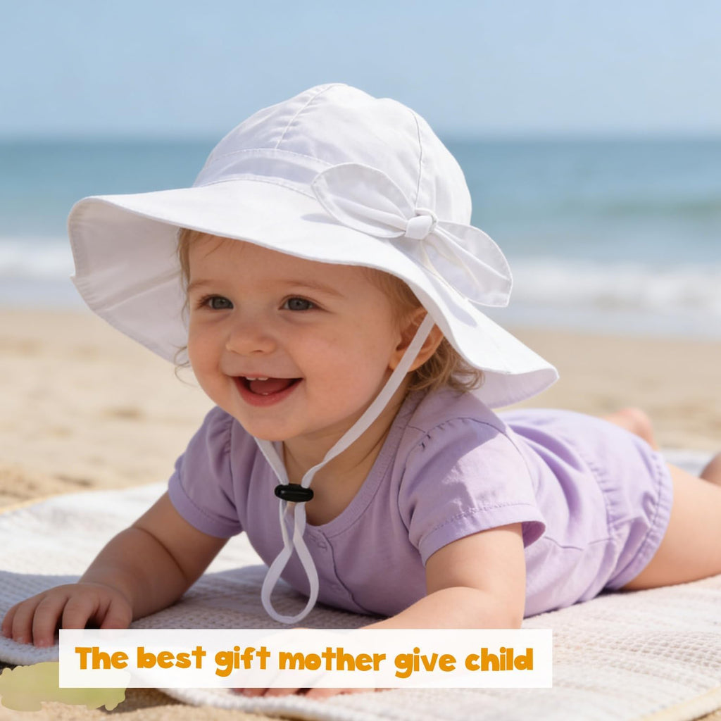 Baby Girl Sun Hat with UPF 50+ Outdoor Adjustable Beach Hat with Wide Brim Bucket Hats