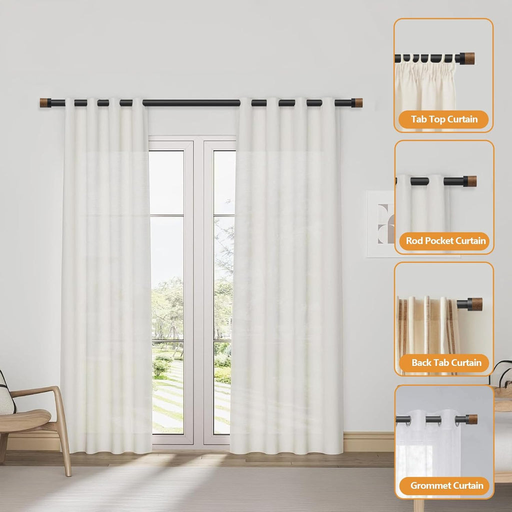 Wood Curtain Rods for Windows 48 to 84 Inches(4-7ft),1 inch Adjustable Window Curtain Rods with Imitation Wood Grain