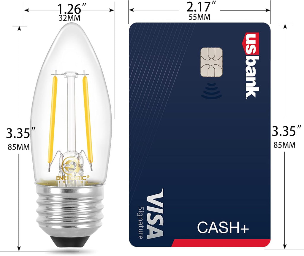 Energetic B10 B11 LED Filament Bulb E26 Candelabra Medium Base 4000K Cool White, 4W(40W Equivalent) 300 Lumens