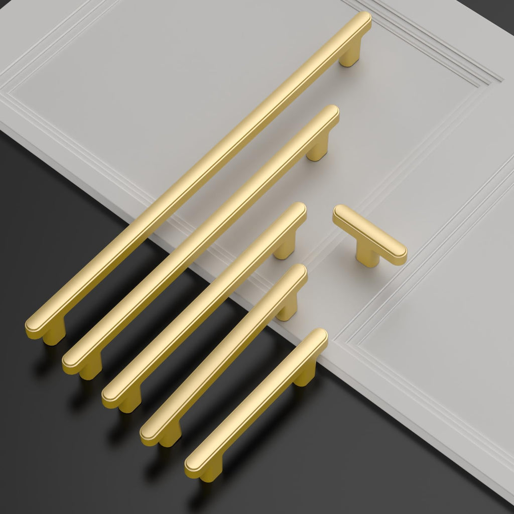6 Pack 3 Inch(76mm) Brushed Gold Cabinet Pulls Heavy-Duty Solid Kitchen Cabinet Handles Gold Dresser Drawer Hardware