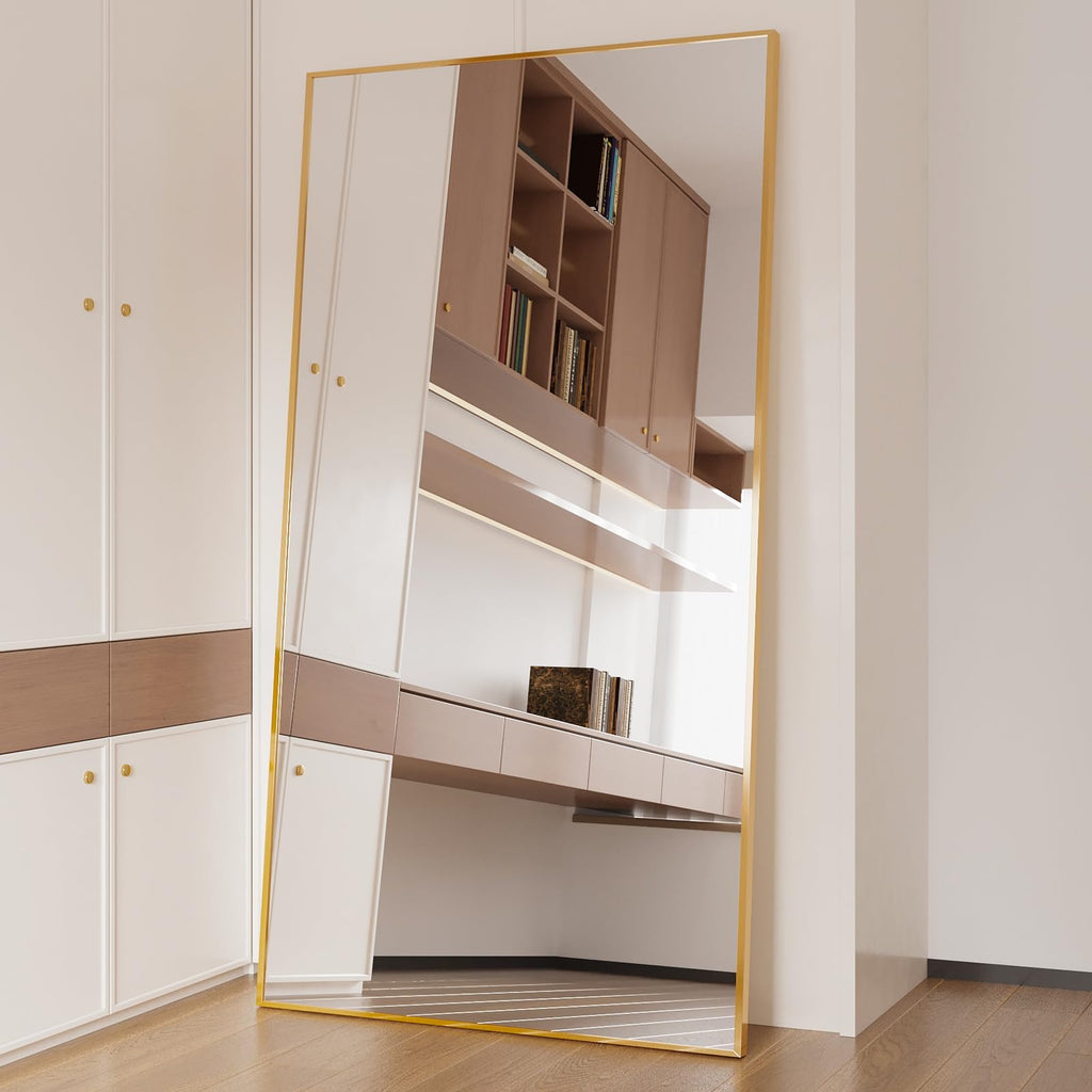 76" x 37" Full Length Mirror with Stand, Gold Large Floor Mirror