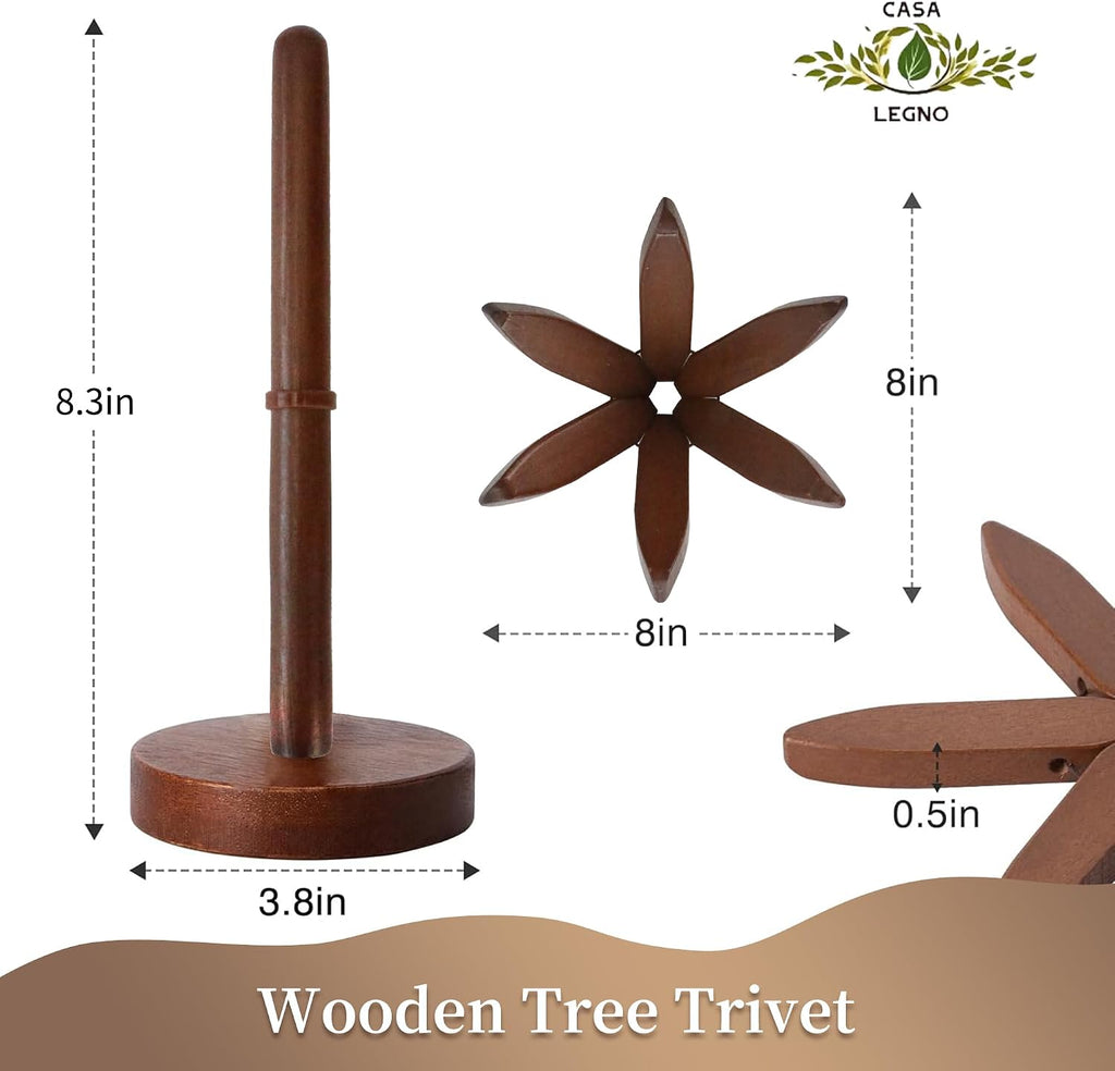 Wooden Trivets for Hot Dishes, Tree Shape Set, Best for Hot Dishes - 3 Wooden Trivets + 1 Stand stored Like - Set of 3