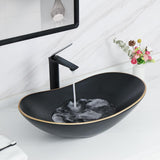24.5'' X 13.8'' Large Matte Black Oval Vessel Sink with Pop Up Drain,Bathroom Sinks Above Counter,Black Vessel