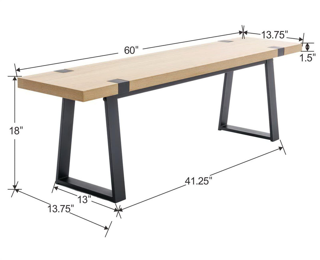 Wooden Dining Bench 60" Industrial Table Benches, Seating Chair Rustic Indoor Benches, Mid Century Kitchen Bench with