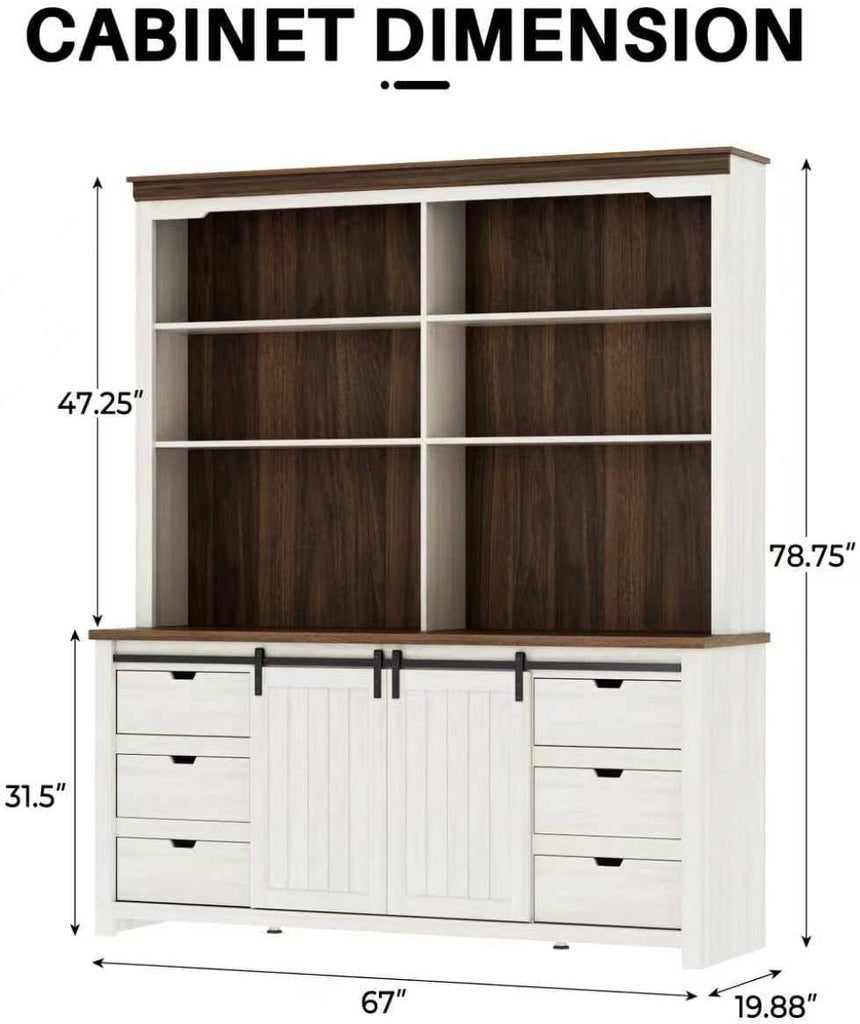 78 * 67" Large Farmhouse Pantry Cabinet with Countertop, Buffet Cabinet,Tall Kitchen Hutch with Partitions and 6