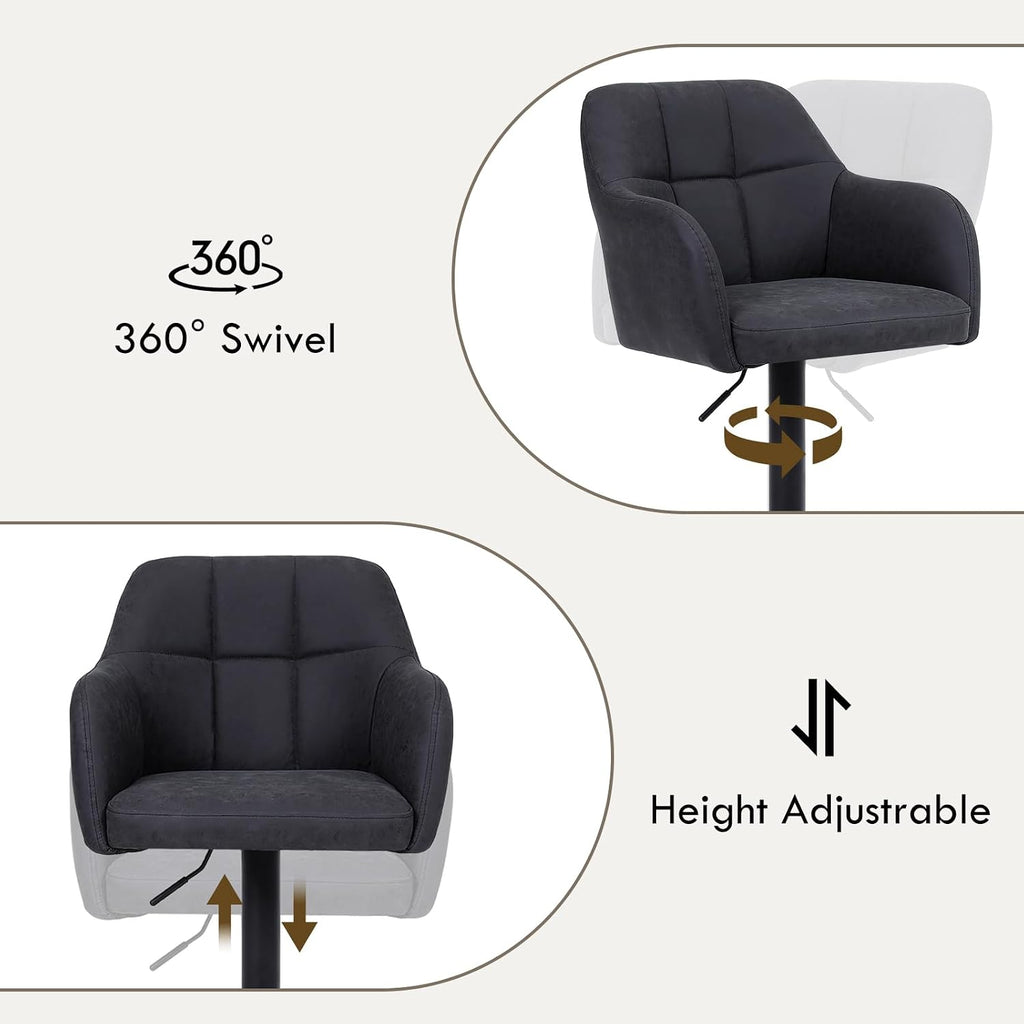 Modern Leather Barstools Set of 4 Swivel Counter Height Barstools with Armrest and Bcak Upholstered Adjustable Bar
