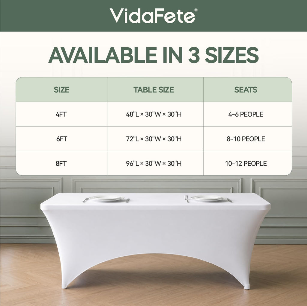 Classic Series 2Pcs White 4ft Rectangle Spandex Tablecloth