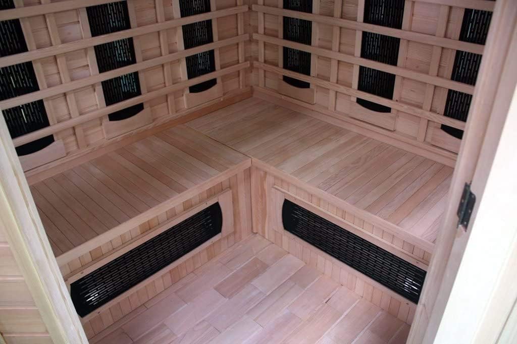 4 Person Outdoor Hemlock Wood FIR Far Infrared Luxury Sauna SPA with Shingled Roof, MP3, and LED Lights