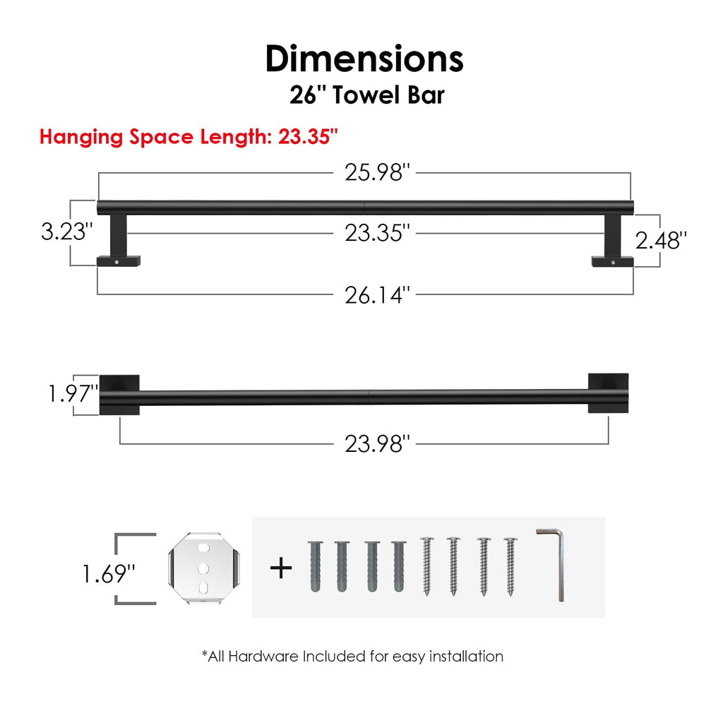 Towel Bar, 24 Inch Towel Racks Square Matte Black